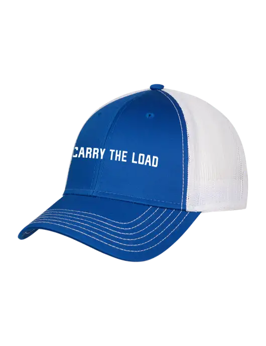 Royal/White Mesh Trucker Cap Snap Back w/Carry The Load Logo