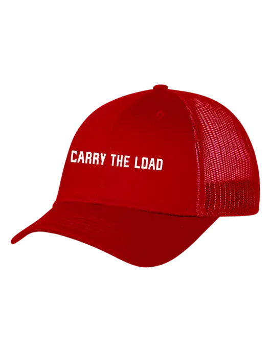 Red Mesh Trucker Cap Snap Back w/Carry The Load Logo