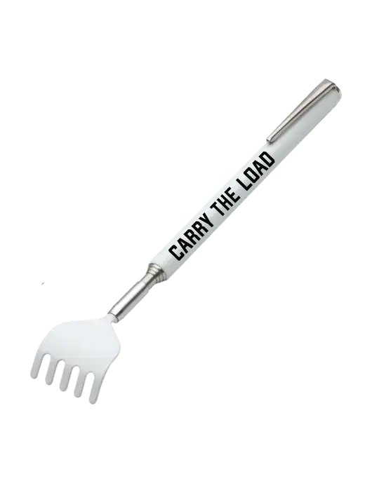 Telescopic White Back Scratcher w/Carry The Load Logo