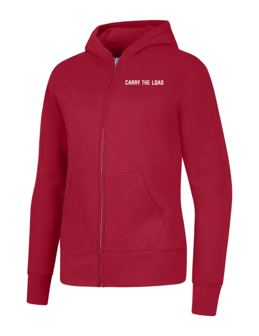 Red Womens Core Fleece Full-Zip Hooded Sweatshirt w/Carry The Load Logo