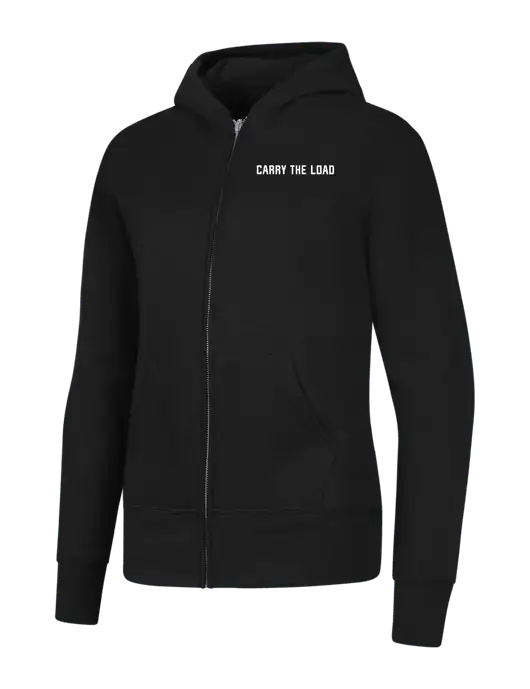Jet Black Womens Core Fleece Full-Zip Hooded Sweatshirt w/Carry The Load Logo