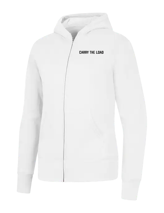 White Womens Core Fleece Full-Zip Hooded Sweatshirt w/Carry The Load Logo