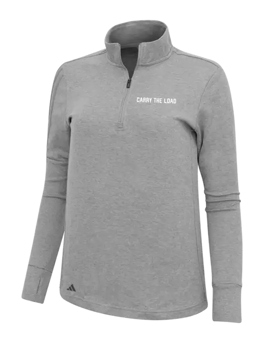 Adidas Light Grey Melange Womens 3 Stripes Quarter Zip Sweater w/Carry The Load Logo