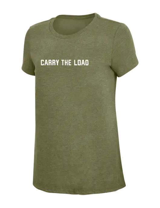 Womens Simply Soft Military Green Frost 4.5oz Poly/Combed Ring Spun Cotton T-Shirt
 w/Carry The Load Logo
