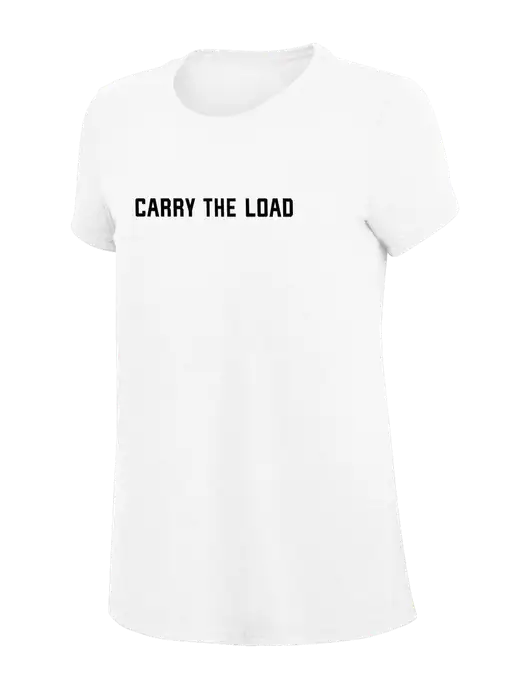 Womens Simply Soft White 4.5oz Poly/Combed Ring Spun Cotton T-Shirt
 w/Carry The Load Logo