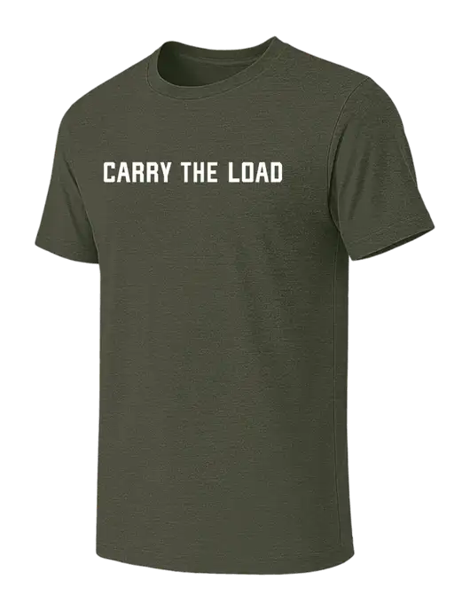 BELLA+CANVAS Heather Dark Military Green CVC Short Sleeve Tee w/Carry The Load Logo