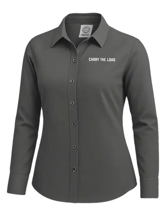 Brooks Brothers Womens Dark Grey Wrinkle-Free Stretch Nailhead Shirt w/Carry The Load Logo