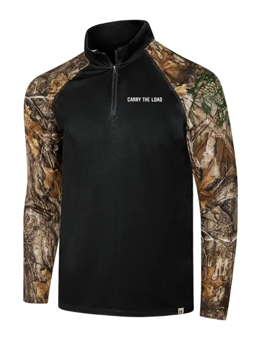 Russell Outdoors Black/Realtree Edge Camo Colorblock Performance 1/4 Zip w/Carry The Load Logo