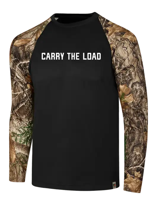 Russell Outdoors Black/Realtree Edge Camo Colorblock Performance Long Sleeve T-Shirt w/Carry The Load Logo
