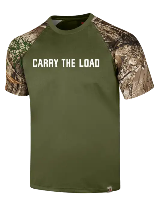 Russell Outdoors Olive/Realtree Edge Camo Colorblock Performance T-Shirt w/Carry The Load Logo