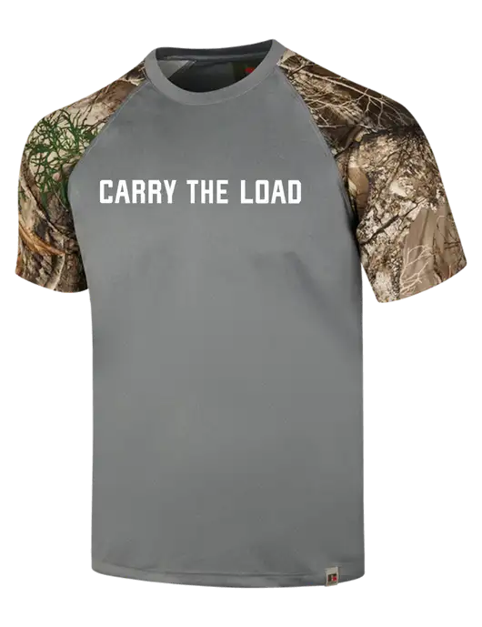 Russell Outdoors Medium Grey/Realtree Edge Camo Colorblock Performance T-Shirt w/Carry The Load Logo