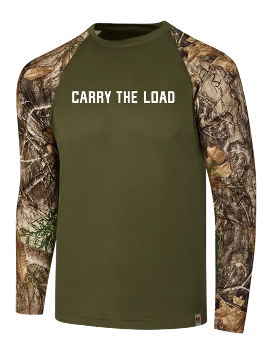 Russell Outdoors Olive/Realtree Edge Camo Colorblock Performance Long Sleeve T-Shirt w/Carry The Load Logo