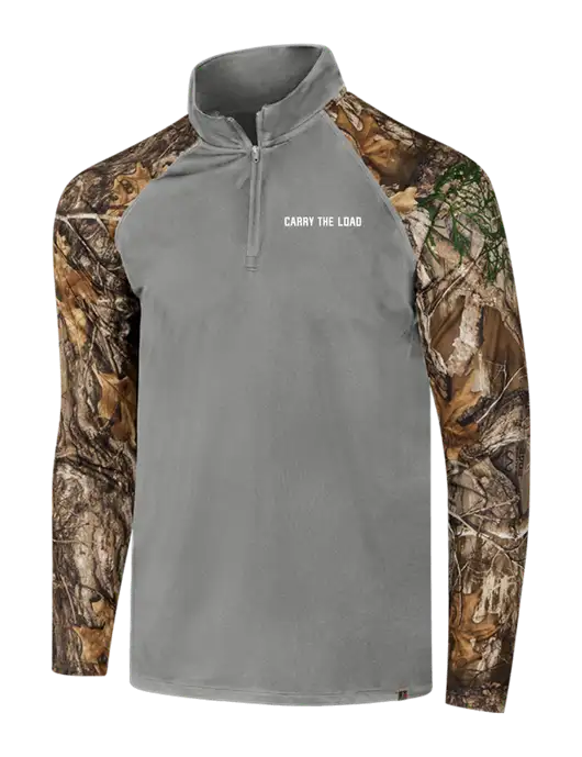 Russell Outdoors Medium Grey/Realtree Edge Camo Colorblock Performance 1/4 Zip w/Carry The Load Logo