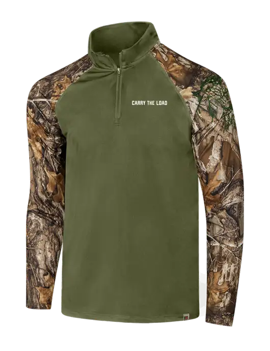 Russell Outdoors Olive/Realtree Edge Camo Colorblock Performance 1/4 Zip w/Carry The Load Logo