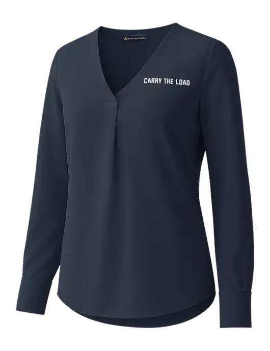 Brooks Brothers Womens Dark Navy Open-Neck Satin Blouse  w/Carry The Load Logo