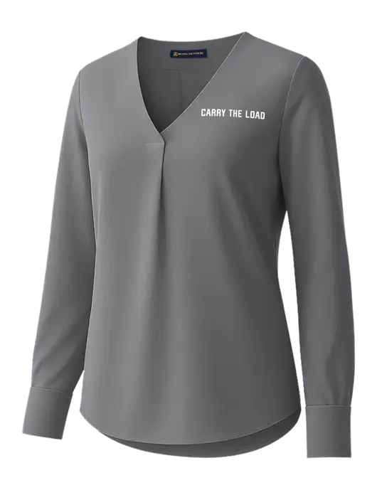 Brooks Brothers Womens Medium Grey Open-Neck Satin Blouse  w/Carry The Load Logo