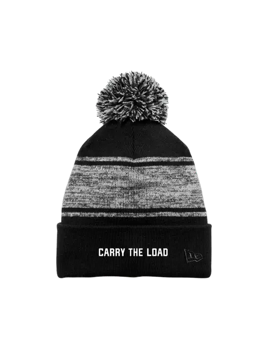 New Era Black/Charcoal Knit Chilled Pom Beanie w/Carry The Load Logo