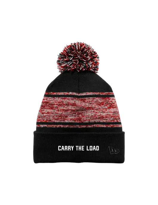 New Era Black/Red Knit Chilled Pom Beanie w/Carry The Load Logo