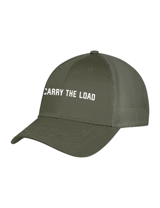 Olive Green Mesh Trucker Cap Snap Back w/Carry The Load Logo