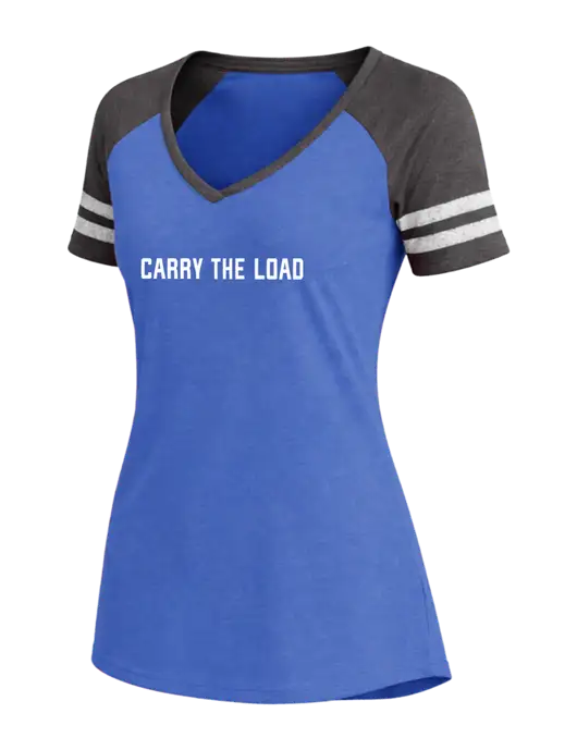 Womens Royal Heather/Charcoal Heather V-Neck Game Tee w/Carry The Load Logo