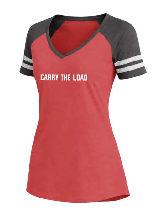Womens Red Heather/Charcoal Heather V-Neck Game Tee w/Carry The Load Logo