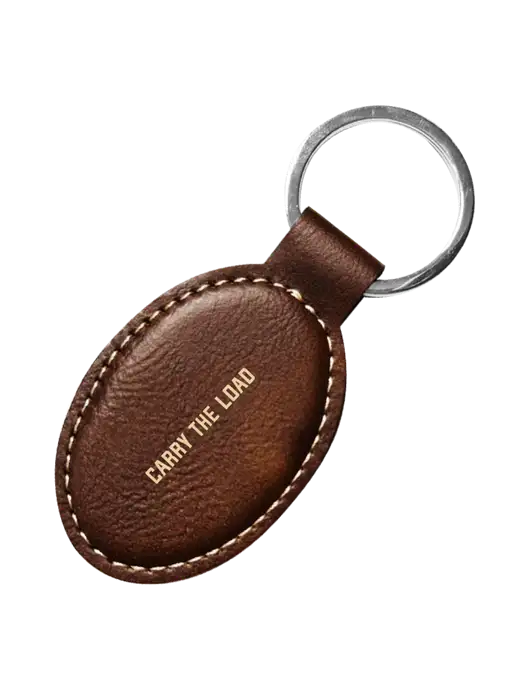 Rustic Leatherette Oval Keychain w/Carry The Load Logo