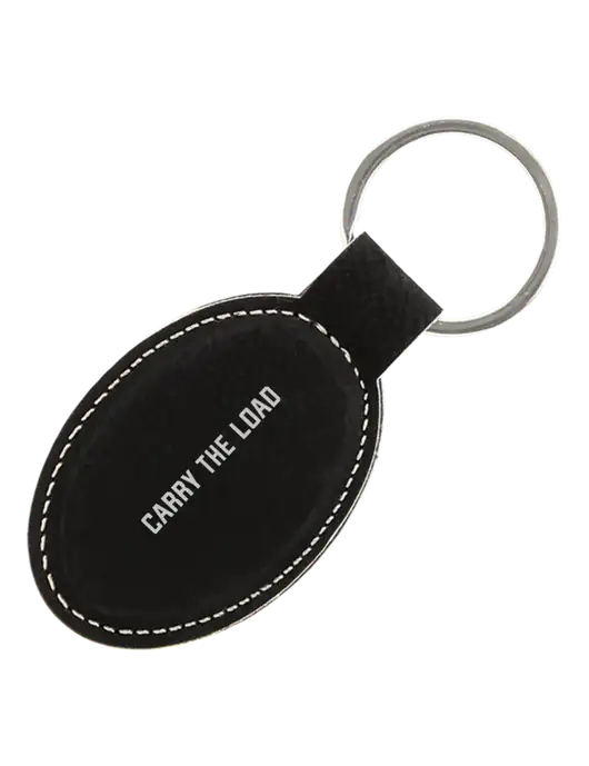 Black Leatherette Oval Keychain w/Carry The Load Logo