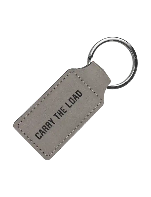 Grey Laserable Leatherette Rectangle Keychain w/Carry The Load Logo