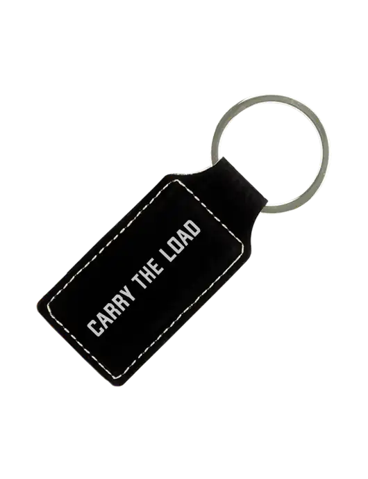 Black Laserable Leatherette Rectangle Keychain w/Carry The Load Logo