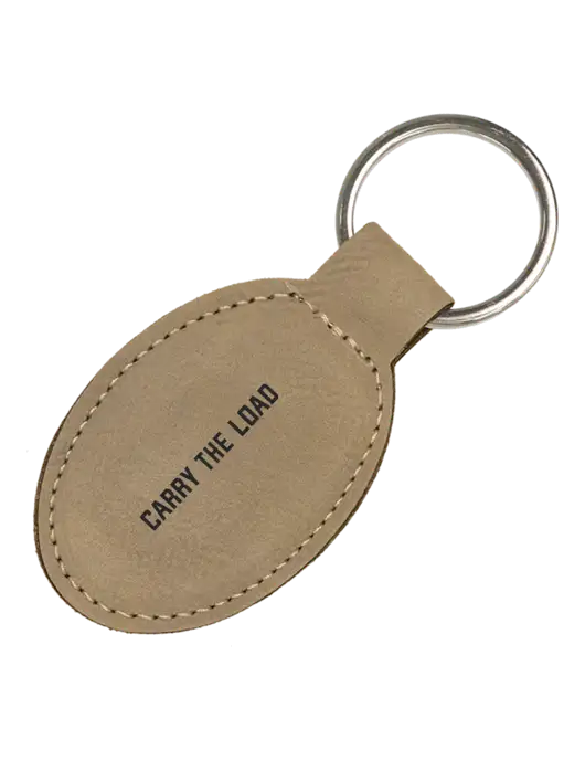 Tan Leatherette Oval Keychain w/Carry The Load Logo