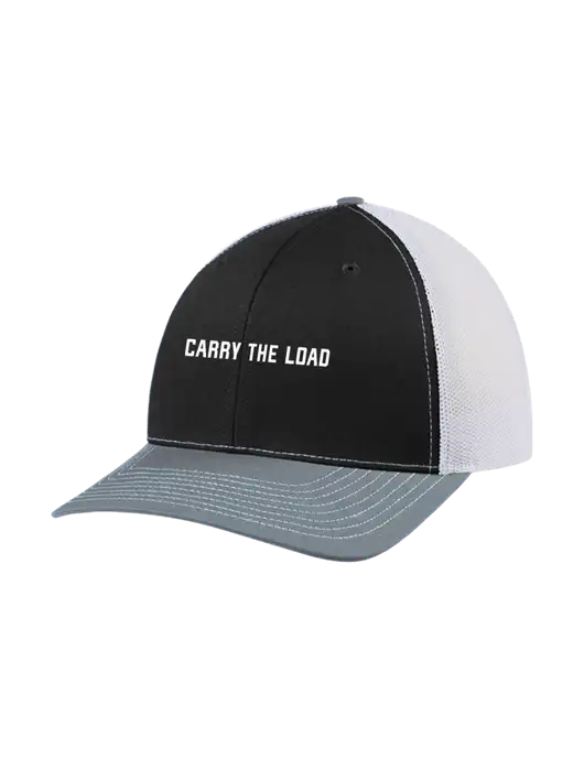 Richardson Adjustable Snapback Original 112 Trucker Cap Black/Light Heather Grey/White Mesh w/Carry The Load Logo