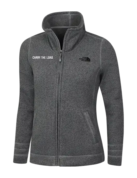 North Face Womens Medium Grey Heather Sweater Fleece Jacket w/Carry The Load Logo