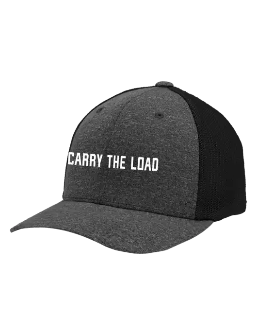 Flexfit Black/Dark Charcoal Heather Melange Mesh Back Trucker Cap w/Carry The Load Logo