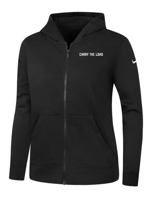 Nike Womens Club Fleece Sleeve Swoosh Full-Zip Black Hoodie w/Carry The Load Logo