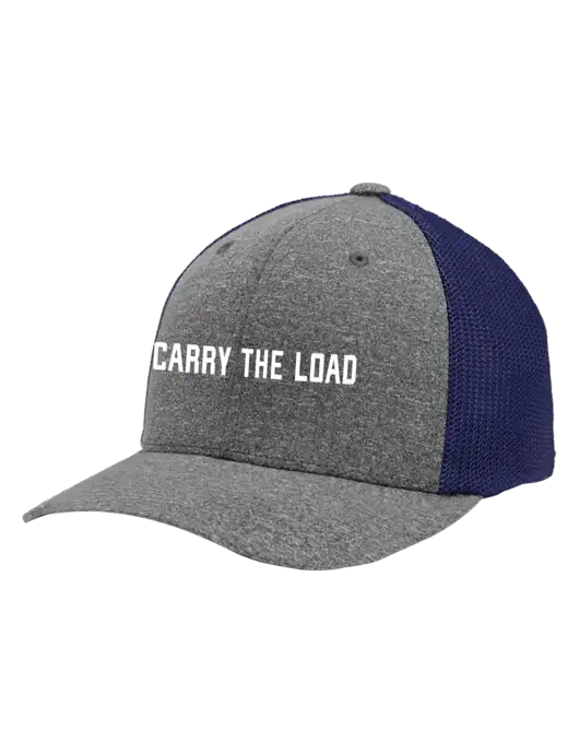 Flexfit Navy/Medium Grey Heather Melange Mesh Back Trucker Cap w/Carry The Load Logo