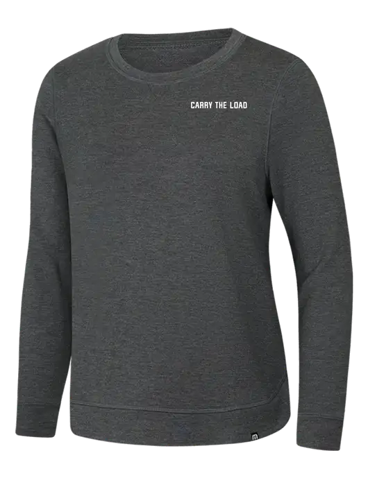 TravisMathew Womens Dark Grey Heather Lightweight Long Weekend Crew w/Carry The Load Logo