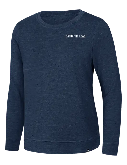 TravisMathew Womens Dark Slate Blue Heather Lightweight Long Weekend Crew w/Carry The Load Logo