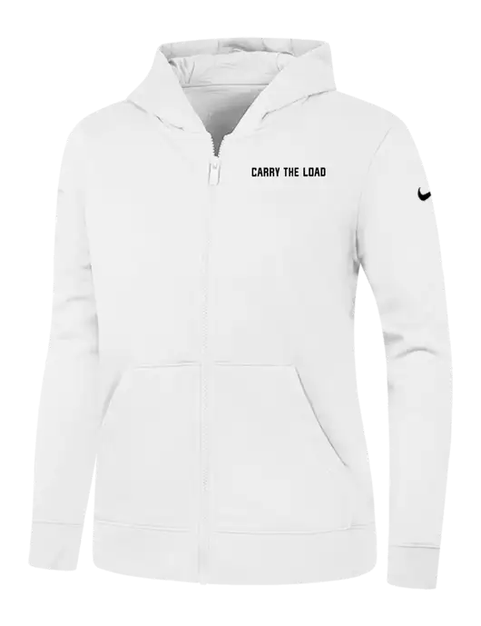 Nike Womens Club Fleece Sleeve Swoosh Full-Zip White Hoodie w/Carry The Load Logo