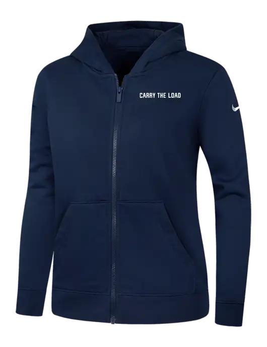 Nike Womens Club Fleece Sleeve Swoosh Full-Zip Dark Navy Hoodie w/Carry The Load Logo