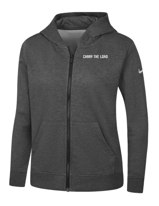Nike Womens Club Fleece Sleeve Swoosh Full-Zip Charcoal Heather Hoodie w/Carry The Load Logo