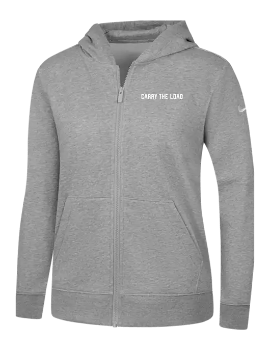 Nike Womens Club Fleece Sleeve Swoosh Full-Zip Dark Grey Heather Hoodie w/Carry The Load Logo