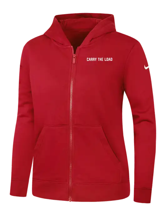 Nike Womens Club Fleece Sleeve Swoosh Full-Zip Red Hoodie w/Carry The Load Logo