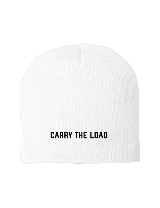 Solid White Element Knit Beanie w/Carry The Load Logo