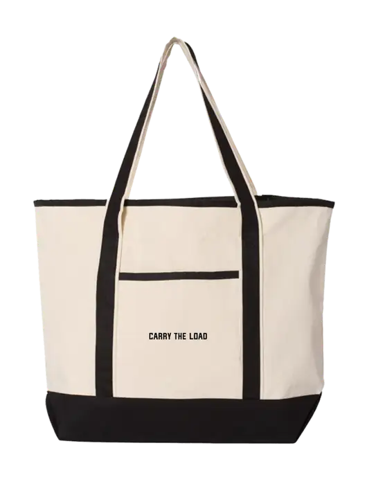 Natural/Black Large Canvas Deluxe Tote w/Carry The Load Logo