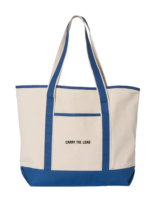 Natural/Royal Large Canvas Deluxe Tote w/Carry The Load Logo
