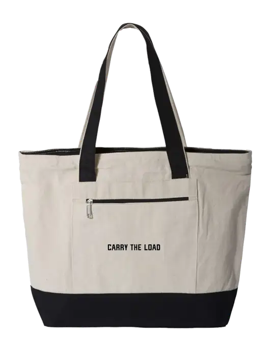 Natural/Black Zippered Tote  w/Carry The Load Logo
