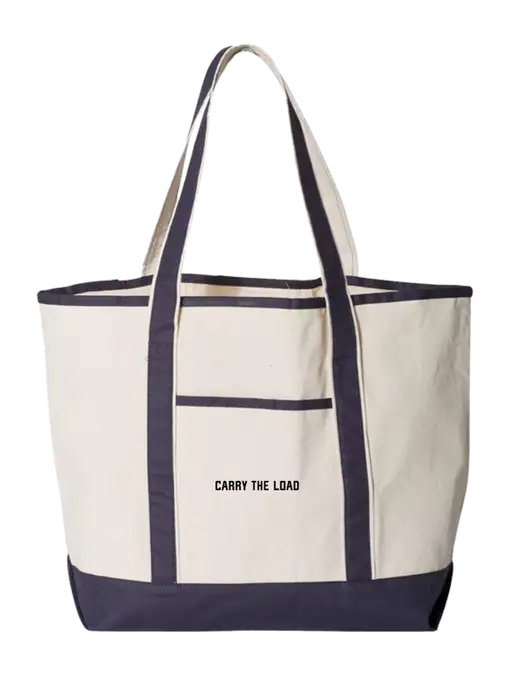 Natural/Navy Large Canvas Deluxe Tote w/Carry The Load Logo