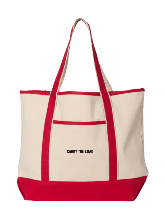 Natural/Red Large Canvas Deluxe Tote w/Carry The Load Logo