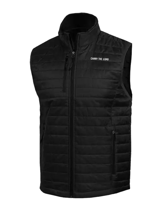 Packable Black Puffy Vest w/Carry The Load Logo