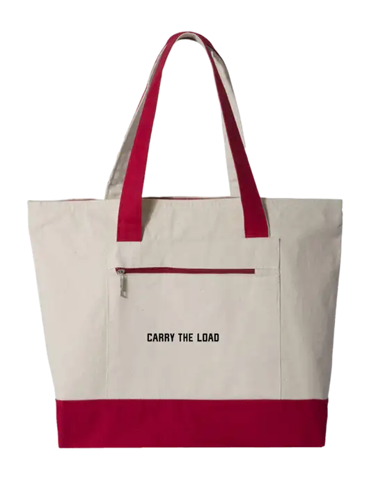 Natural/Red Zippered Tote  w/Carry The Load Logo